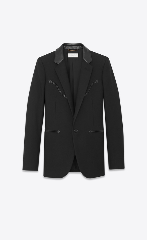 Gabardine jacket with Western-style detailing and leather collar